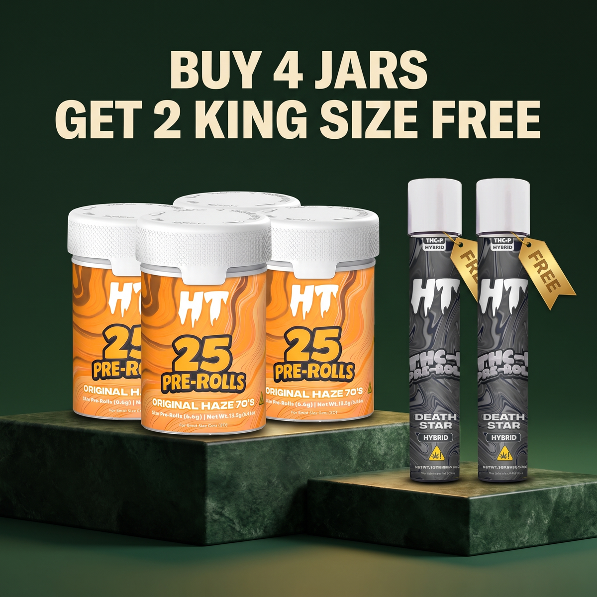 Buy 4 Jars, Get 2 King Size Free | 100 Pre-Rolls ⭐